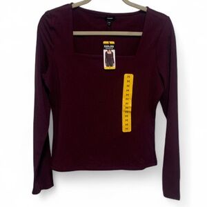 New with Tags Express Dark Red Square Neck Long Sleeve Top Size Medium